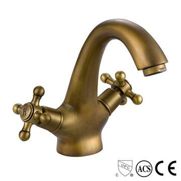 Dual Handle Brush Brass Basin Faucet